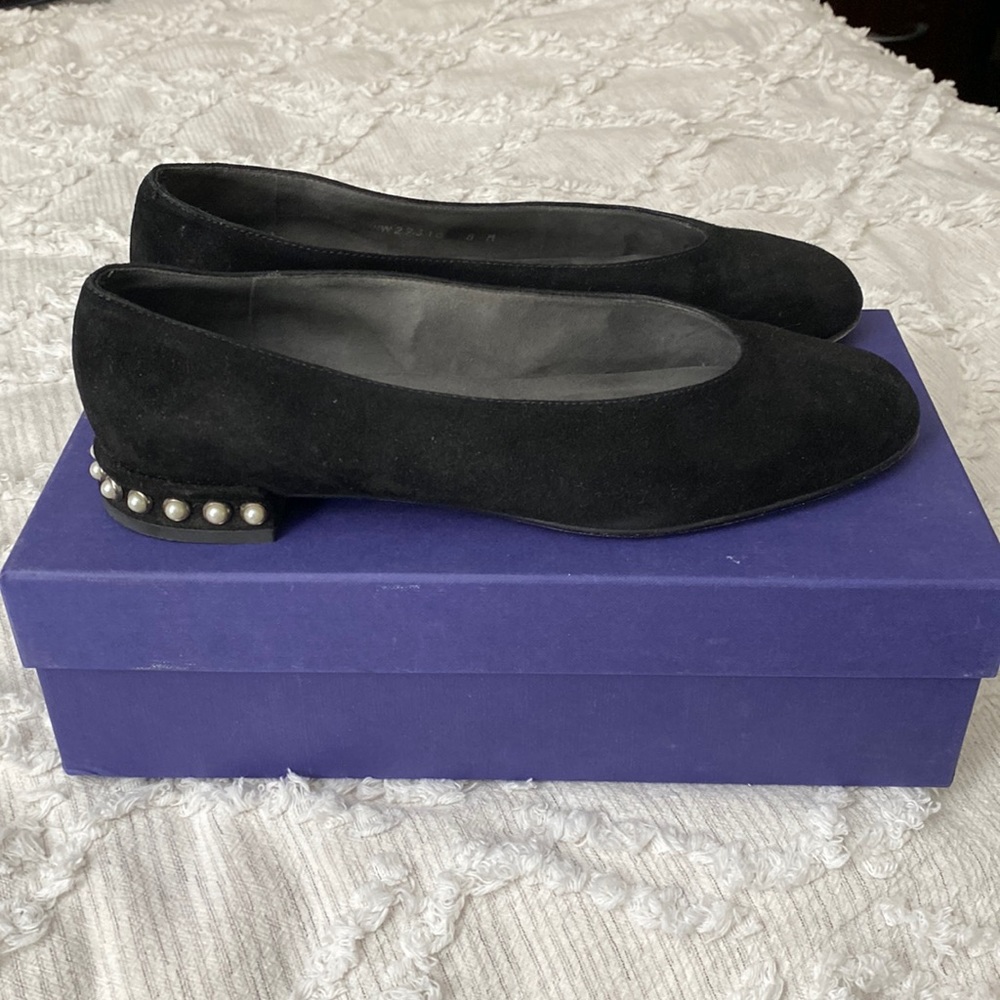Stuart Weitzman Chicpearl Black Suede Flat - Size 8.0M